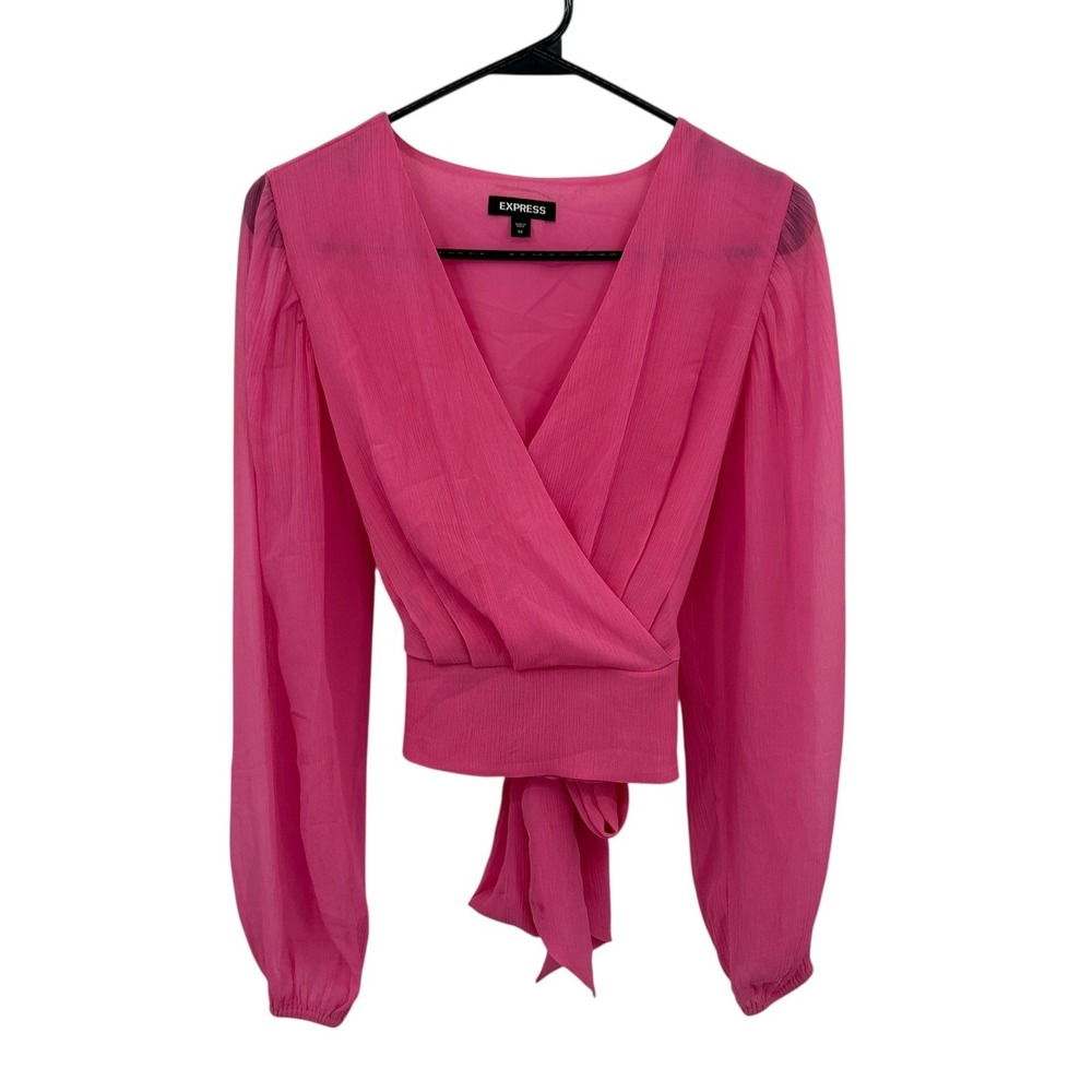 Y2K Wrap Crop Top XS Pink Tie‎ Back Coquette Romantic Going Out Party Blouse
